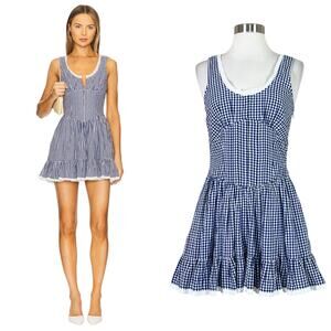 LoveShackFancy | Ceronne Gingham Plaid Corset Style Blue White Mini Dress 2